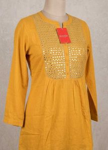 Women's Yellow Kurta with Mirror Work