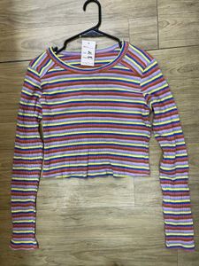 Colorful Striped Long Sleeve Crop Top