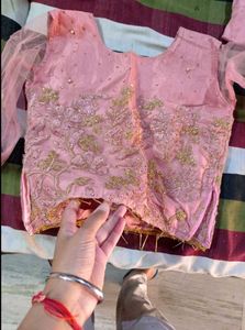 Elegant Peach-Pink Net Embroidered Lehenga Set