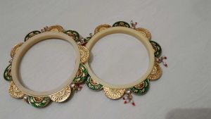 Elegant Gold and Green Bangles Set