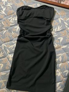 Chic Black Strapless Ruched Dress