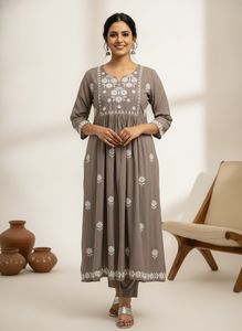 Embroidered Grey Kurta
