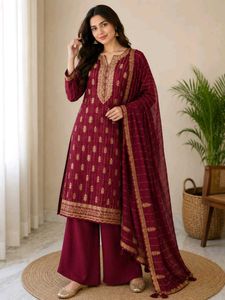 Maroon Embroidered Kurta