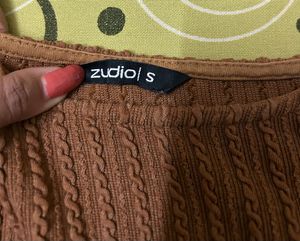 Brown Ribbed Long Sleeve Top