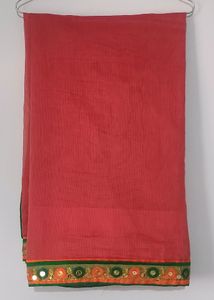 Peach Cotton Saree With Stitched Blouse