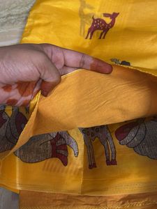 Vibrant Yellow Saree with Folk Art Print