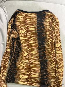 Y2K Tiger Print Mesh Long Sleeve Top