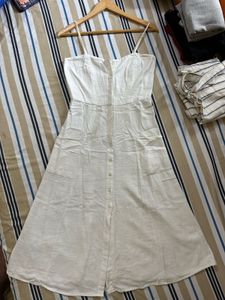 Chic White Linen Blend Midi Dress
