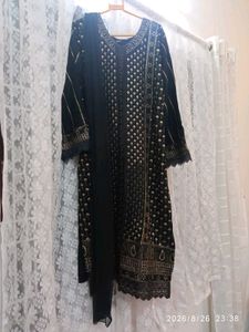 Elegant Black Embroidered Kurta with Dupatta