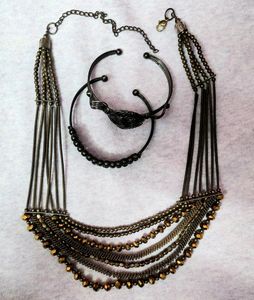 Ethnic Oxidised Gold Neckpiece &amp; Bracelets
