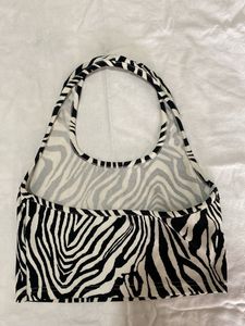 Zebra Print Halter Neck Crop Top