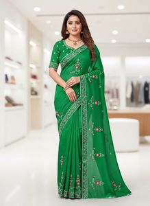 leaf work cotton Green Sari