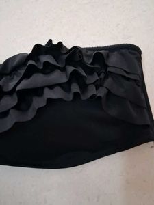 XL Black Ruffled Bandeau Bikini Top