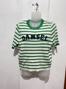 Striped "Damsel" Graphic Tee