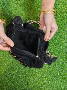 Black Crochet Flower Handbag