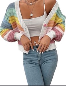 Pastel Rainbow Striped Cropped Cardigan