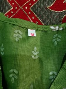 Green Kurta with White Leaf Print