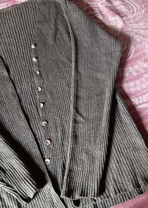 Gray Ribbed Knit Cardigan