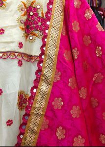 White &amp; Pink Embroidered anarkali