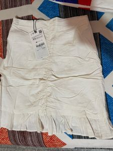 Zara White Ruffle Mini Skirt