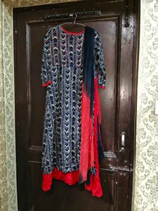 Stylish Blue & Red Kurta  with dupata