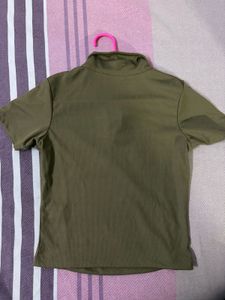 Westside Olive Green Cropped Collared Top