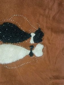Cute Cat Design Brown Sweater