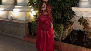 Stunning Red Sequinned Saree