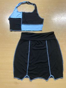 Patchwork Crop Top and Skirt Set