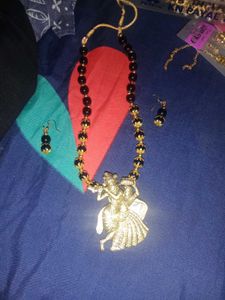 Elegant Gold-Toned Radha Krishna Necklace Set