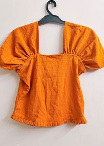 Stylish Orange Puff Sleeve Top