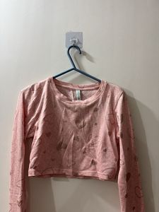 Cute Pink Heart Long Sleeve Crop Top