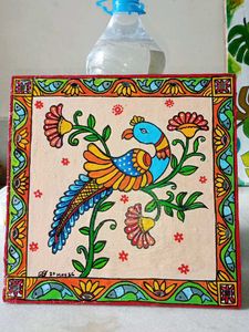 Hand-Painted Folk Art Wall Decor with mirror work
