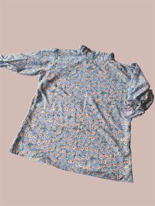 Light Blue Floral Button-Up Top