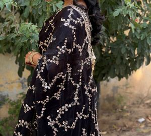 Elegant Black partywear Saree with roseGold Embroi