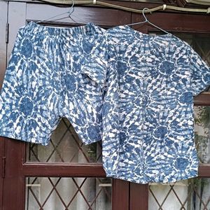 Blue &amp; White Tie-Dye Kurta Set