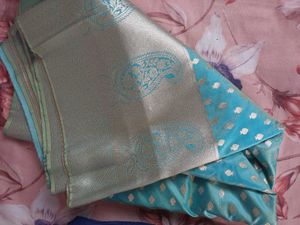 Beautiful Teal Fabric with Gold Fish Print