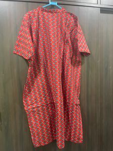 Red Printed Cotton Kurta