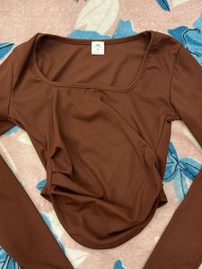 Brown Long Sleeve Crop Top