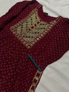 Maroon Embroidered Kurta Set with pant