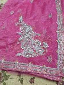 Pink Net Saree