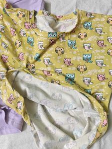 Cute Owl Print Yellow T-Shirt and purple T Shir