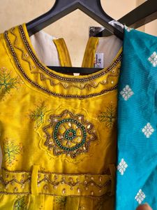 Elegant Yellow Kurta Set with Blue Dupatta