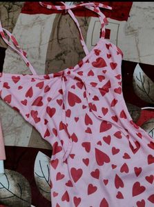 Pink Heart Print Slip Dress