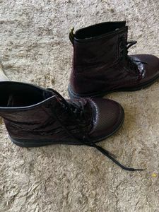 Burgundy Snakeskin Ankle Boots