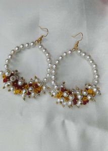 Handmade Pearl &amp; Crystal Gajra Bracelet with earri
