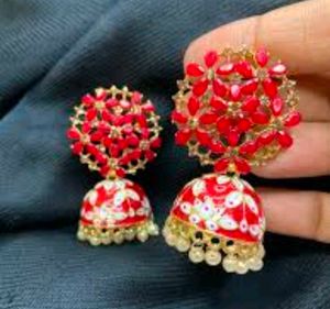 Stunning Red Jhumka Earrings