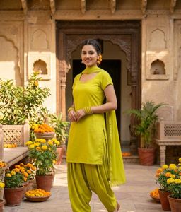 New Olive Green Kurta Set With Dupatta