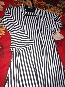 Black and white striped wrap shrug-knee length