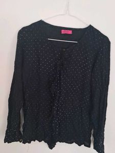 Chic Black Long Sleeve Top with Polka Dots